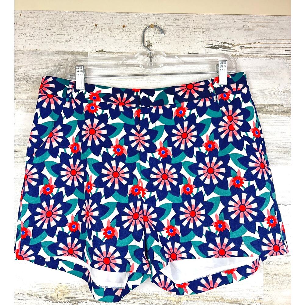 Molly Bracken Womens L Blue Pink Floral Lined Zip-Up Casual Dress Shorts NWT